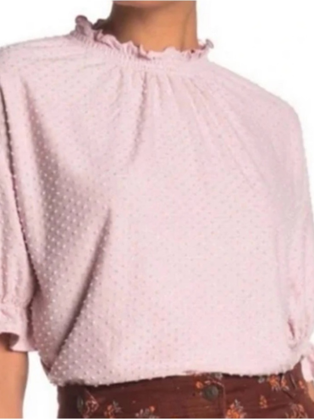 Madewell Pink Clip Dot Ruffle Neck Women's Top. Romantic Feminine  Chic